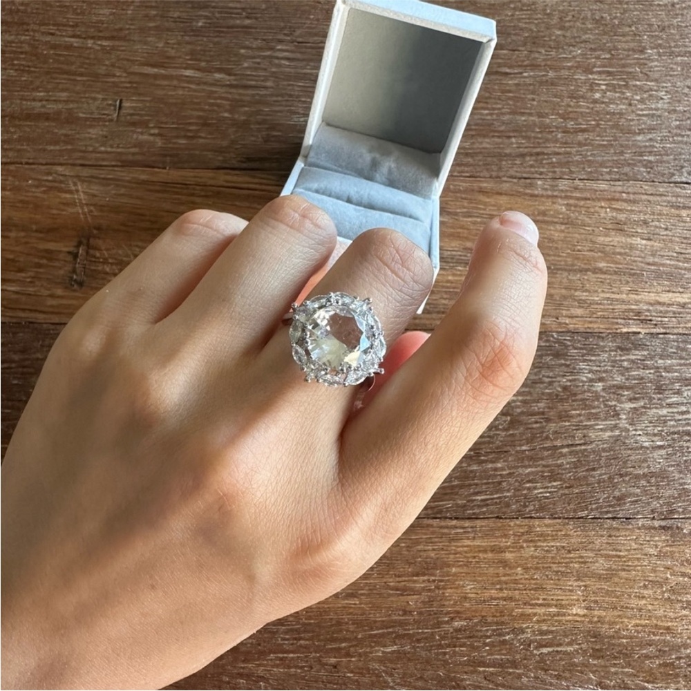 5CT Moissanite Halo Statement Ring Adjustable Silver Tone Cocktail Ring - Picture 5 of 5